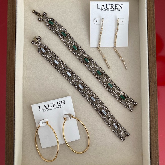 Lauren Ralph Lauren Gold Tone Earrings & J.Crew Resin Bracelet Set NWT - Picture 3 of 4